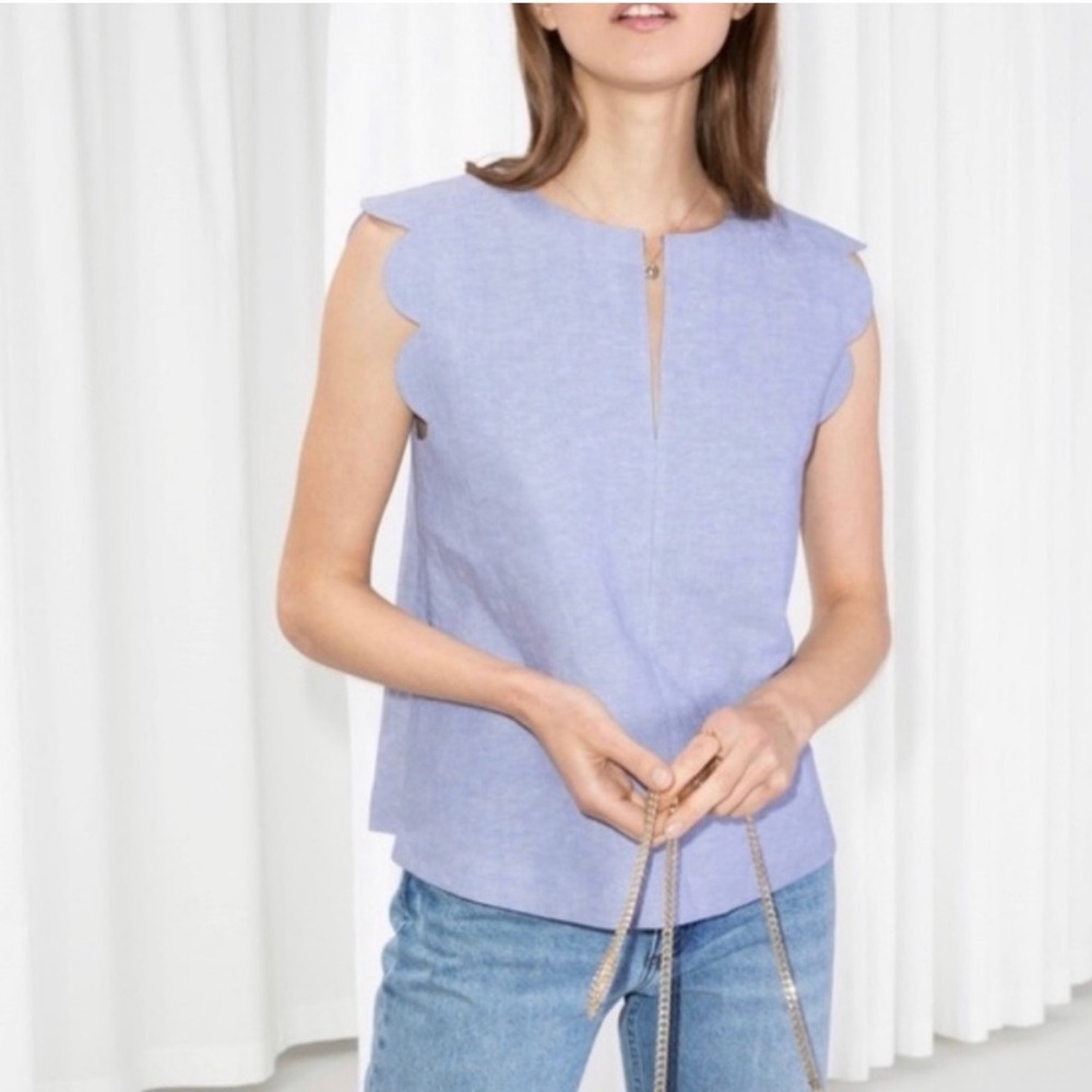 & Other Stories Blue Scalloped Blouse
